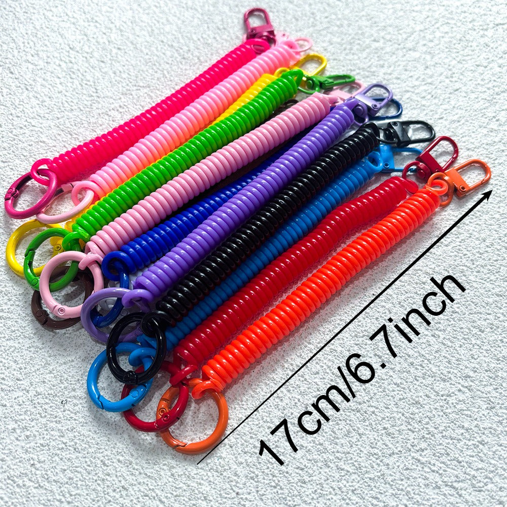 15PCS Retractable Double-Buckle Spiral Keychain Set