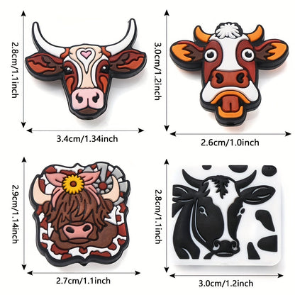 1/4PCS Cow-Themed Silicone Bead Set