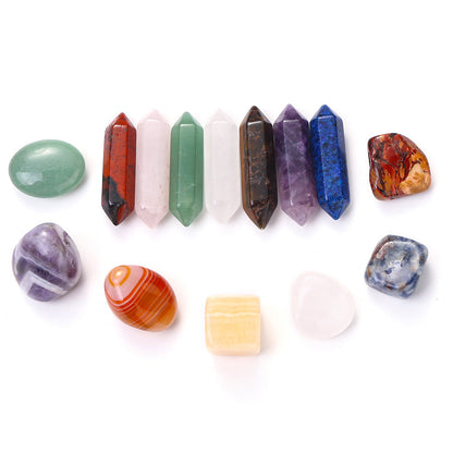 14PCS Natural Stone Double-Pointed Hexagonal Prism Set