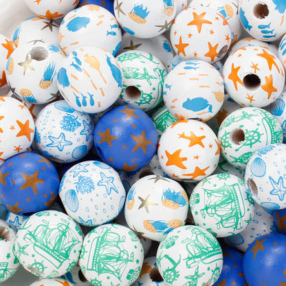 Marine-Themed Wooden Beads