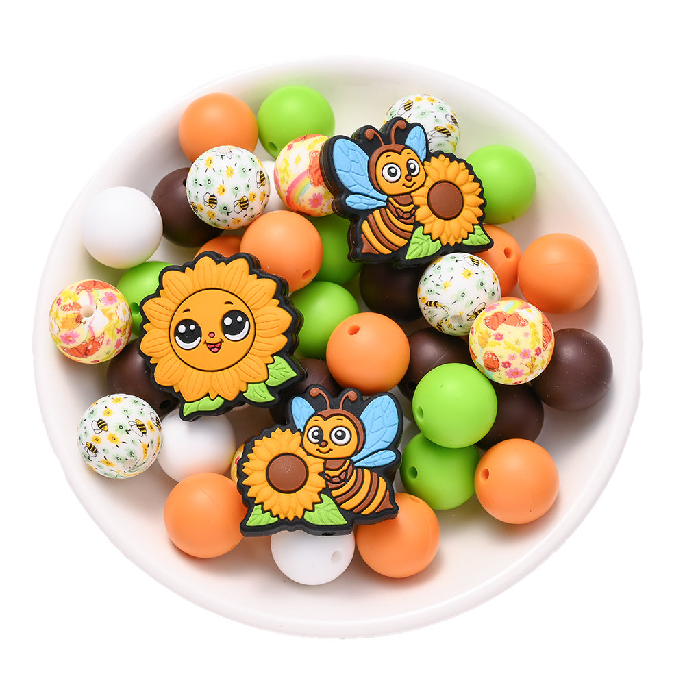 Sun Bee Sunflower Silicone Beads Set