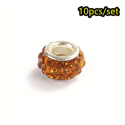 10-Piece Random Multicolor European-Style Rhinestone Large Hole Beads