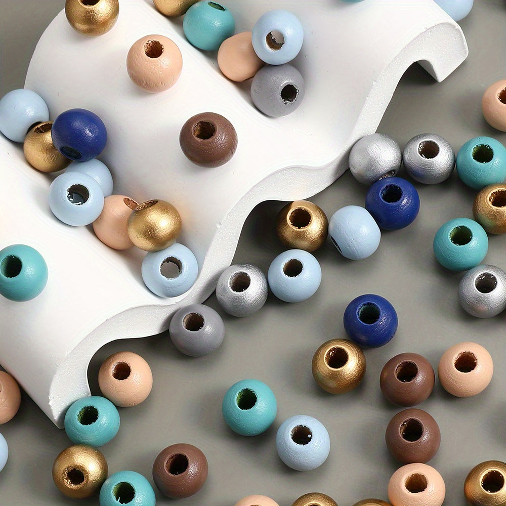 100PCS 12mm Multicolor Round Wooden Bead Set