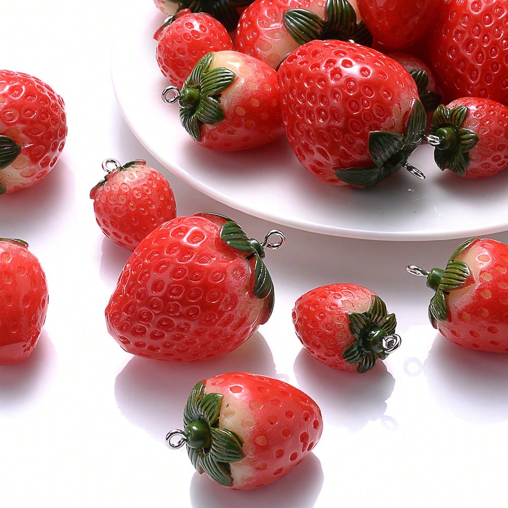 Red Strawberry Resin Charms