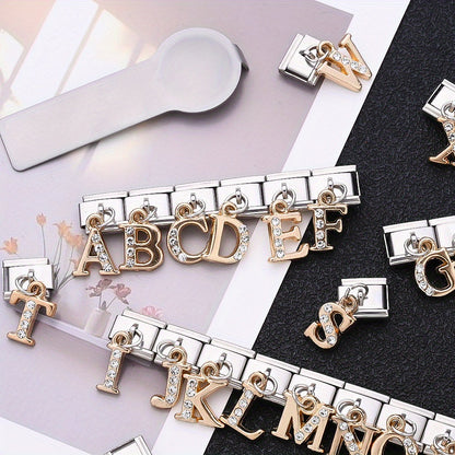1PC Rhinestone A-Z Letter Modular Bracelet Charm Set