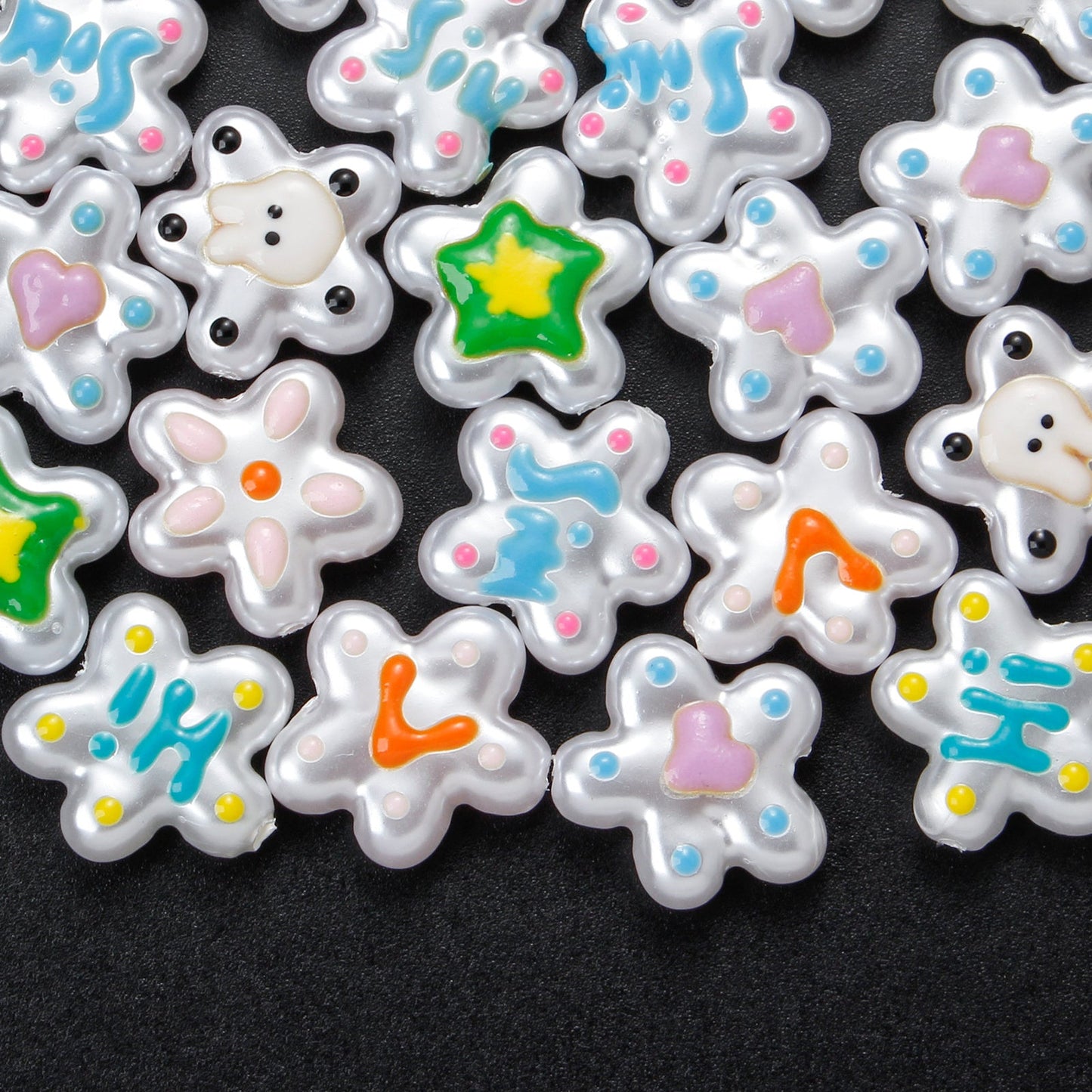 10PCS White Imitation Pearl Flower Acrylic Bead Set
