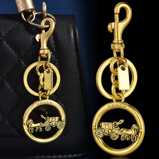 1PC Vintage Gold & Silver Horse Carriage Keychain