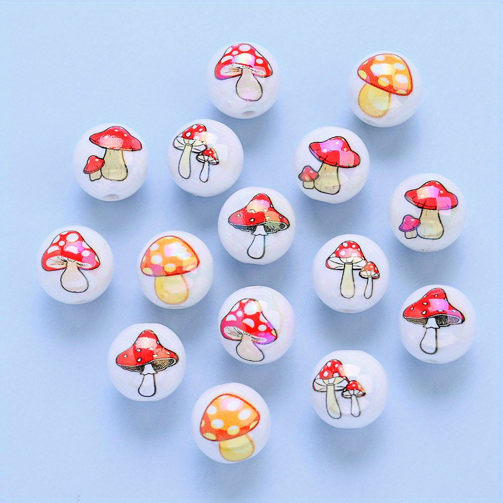 Double Sided Mushroom Printed Acrylic Beads