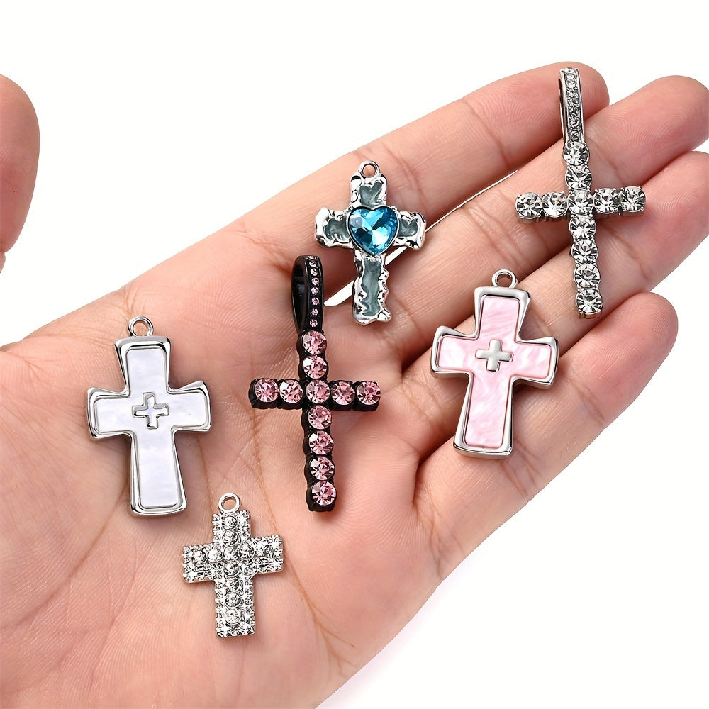 2/6PCS Antique Multicolor Rhinestone Cross Pendant Set