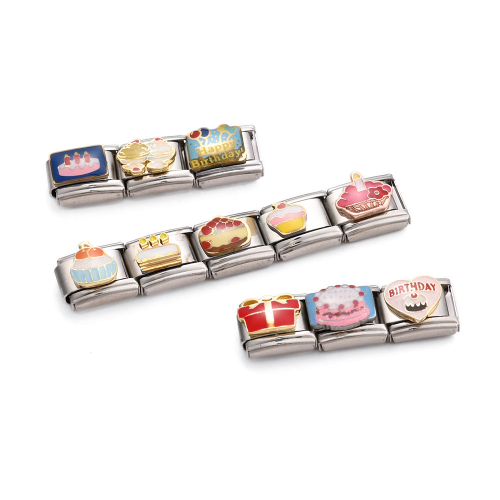 9x10 mm Stainless Steel Birthday Cake Bear Module Charm