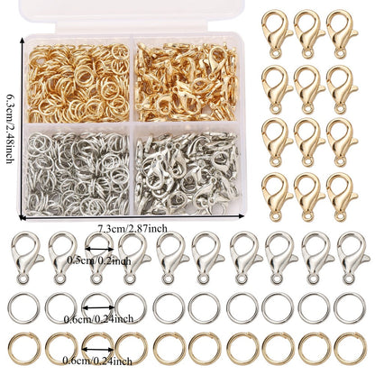500PCS Gold & Silver Lobster Clasp and Open Jump Ring Set