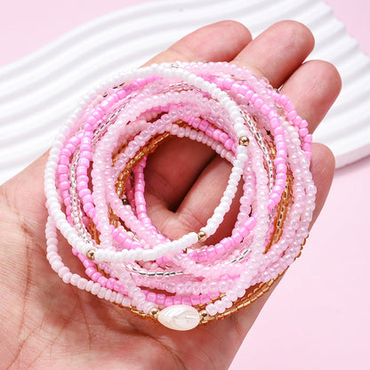 Pink Rice Beaded Bracelet Set