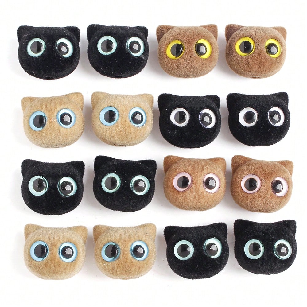 Big Eye Cat Flocking Acrylic Beads