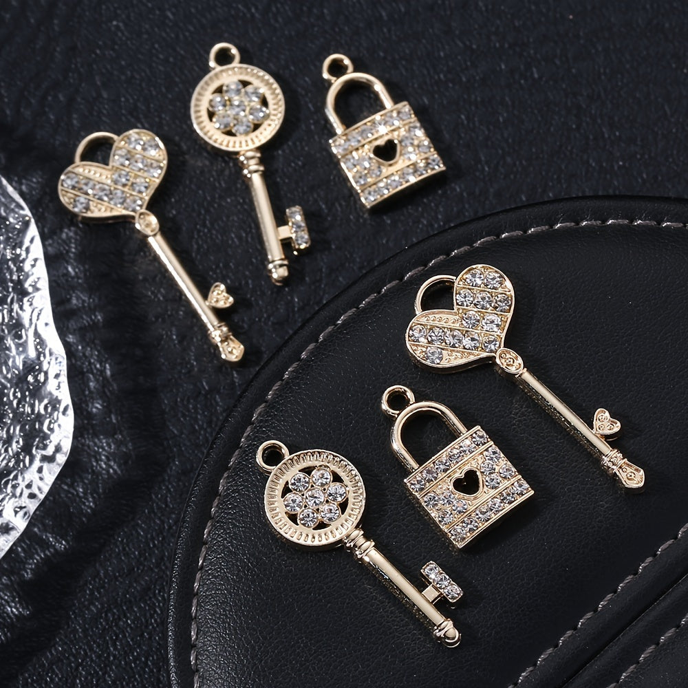 5PCS Gold-Tone Love Lock Crystal Pendant Set