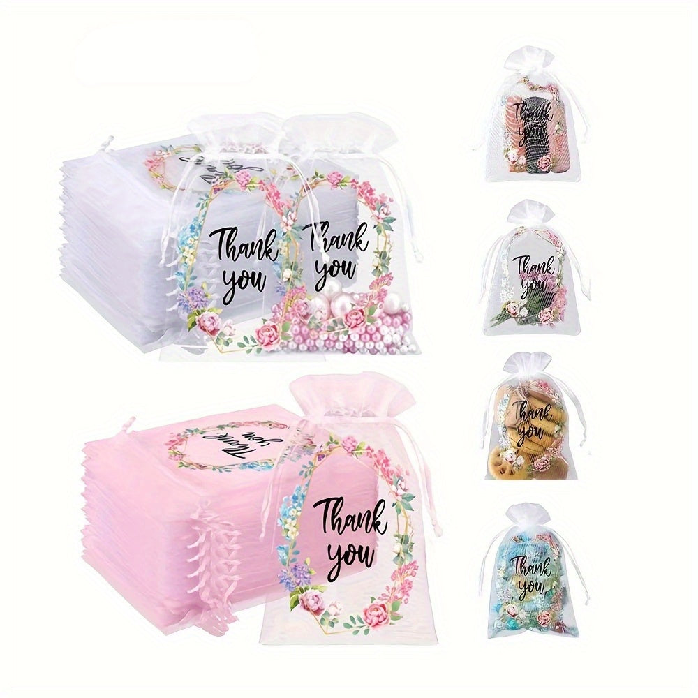10x15 cm White & Pink Organza Drawstring Gift Bags