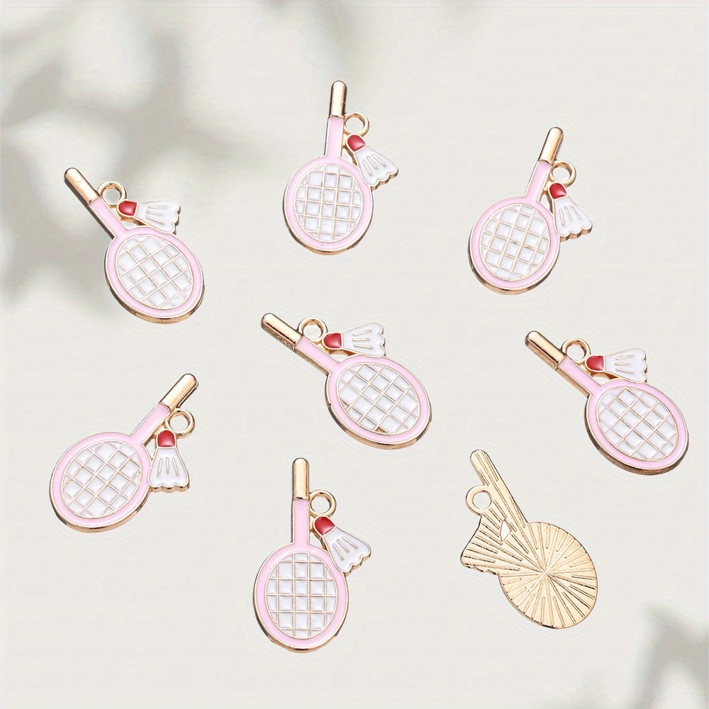 10PCS 11×22mm Colorful Badminton Racket Enamel Charm Set