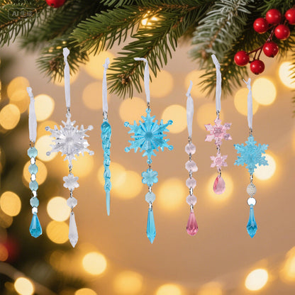 18-Piece Christmas Transparent Snowflake & Waterdrop Acrylic Pendants