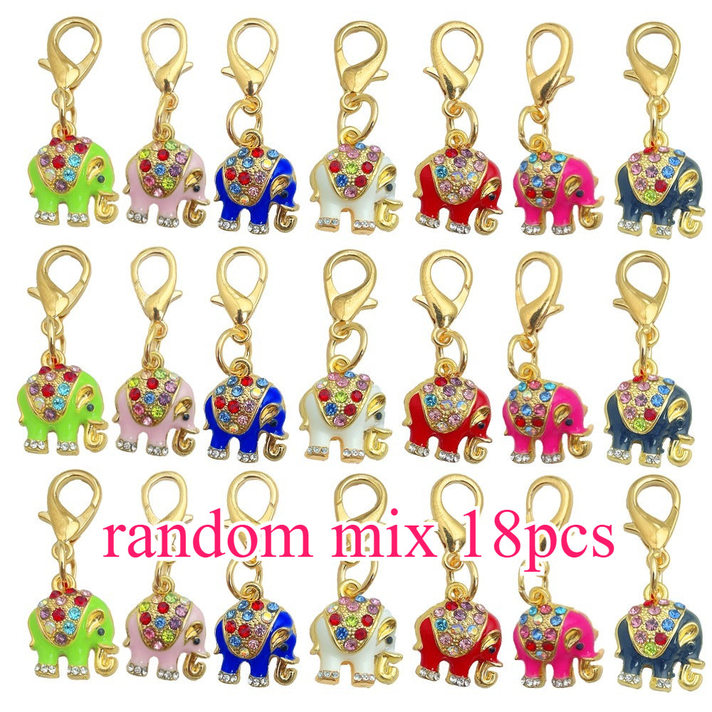 18PCS Rhinestone & Enamel Elephant Mini Keychain Set