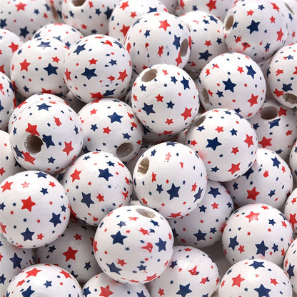 10PCS 16mm Red & Blue Wavy Star Wooden Bead Set