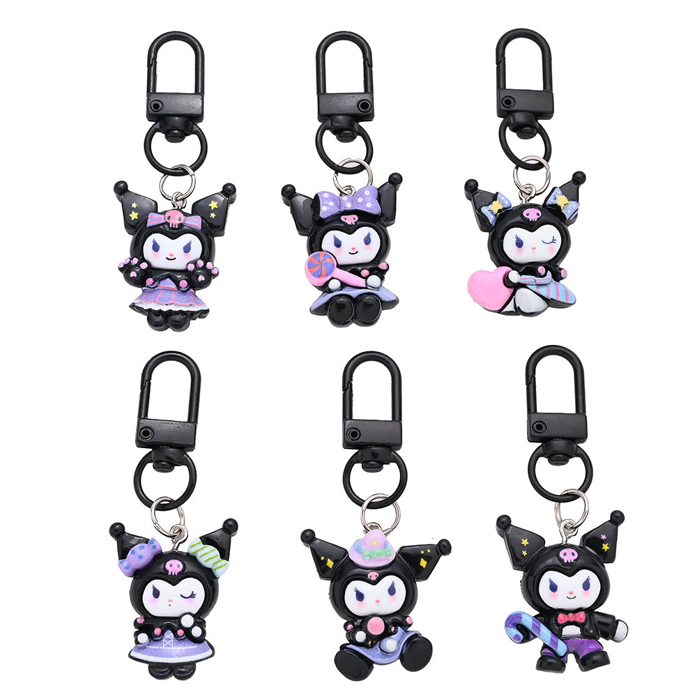 6pcs Kuromi Keychians Set Black Keychain Kit for Bag, Shoes, Coat Decor