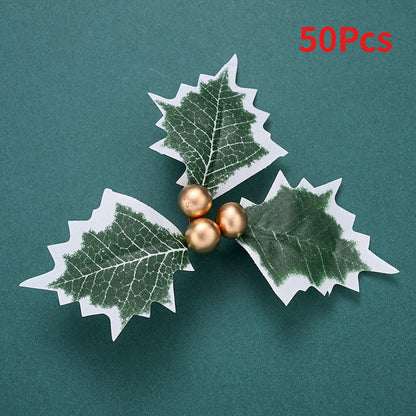Simulated Christmas Green Leaves & Red Berry Decorations