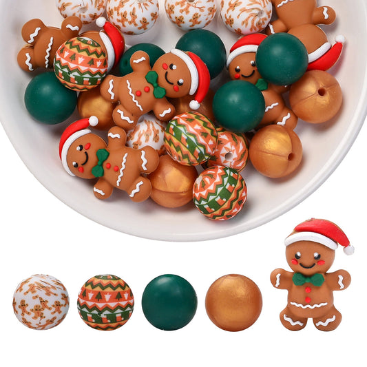 Christmas 3D Gingerbread Man Silicone Beads Set