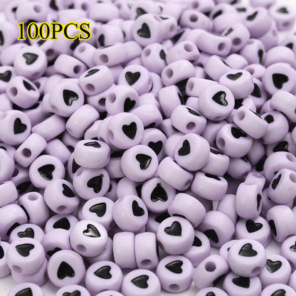 100pcs Colorful Flat Round Heart Acrylic Beads