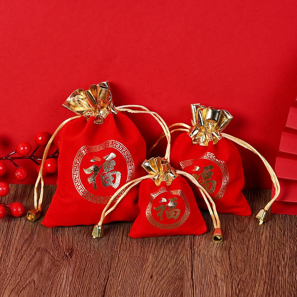 Flannel Lucky Drawstring Gift Bag