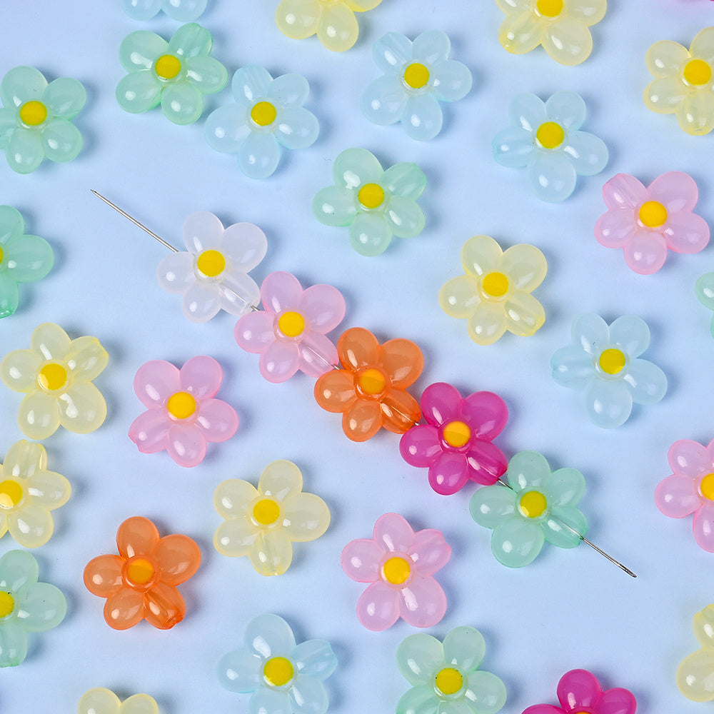 20pcs 21mm Acrylic Straight Hole Flower Spacer Beads