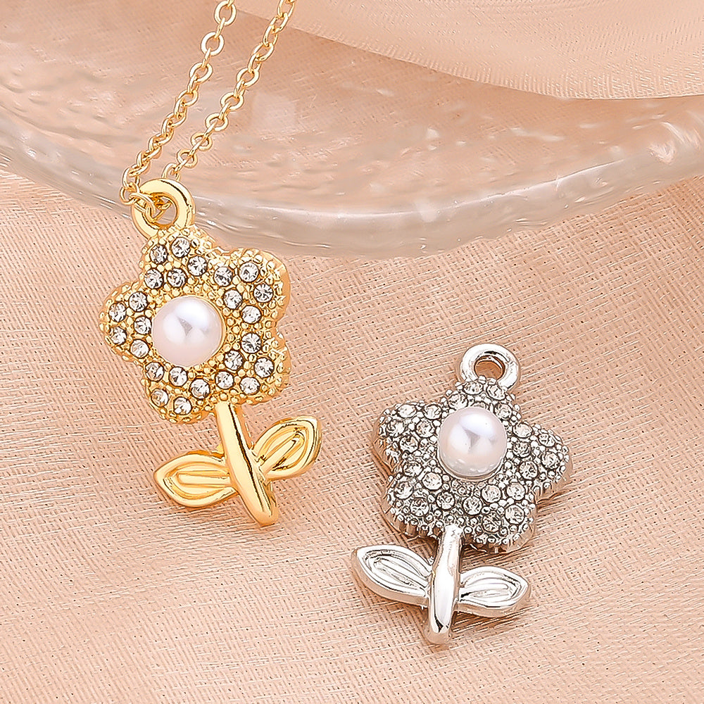 Sparkling Rhinestone Flower Pendant Charms