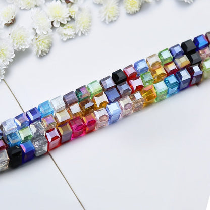 4mm Square Multi-faceted Czech Glass Cube Beads
