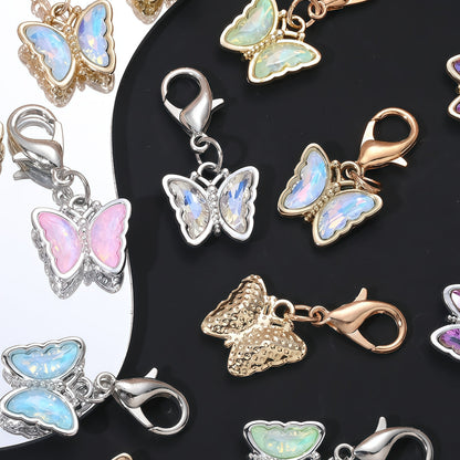 18PCS Multicolor Rhinestone Butterfly Mini Keychain Set
