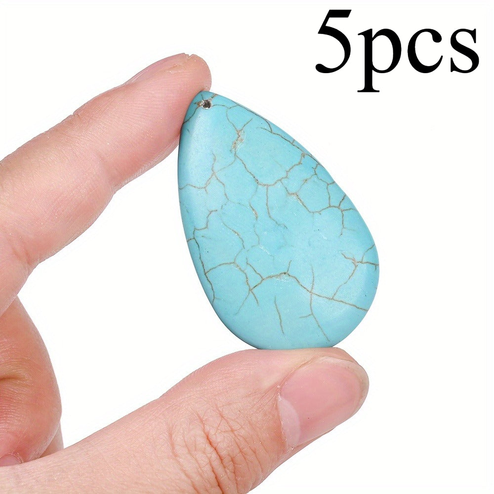 5pcs 30x50mm Big Size Waterdrop Shape Stone Charms Beads Blue Turquoise