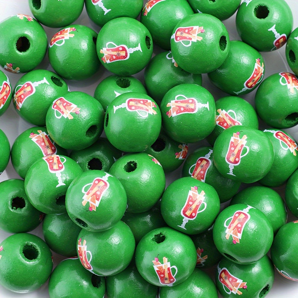 Christmas Wooden Pattern Beads