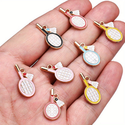 10PCS 11×22mm Colorful Badminton Racket Enamel Charm Set