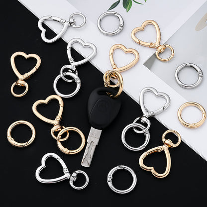 12 Pairs Heart & Round Double Buckle Keychain Set