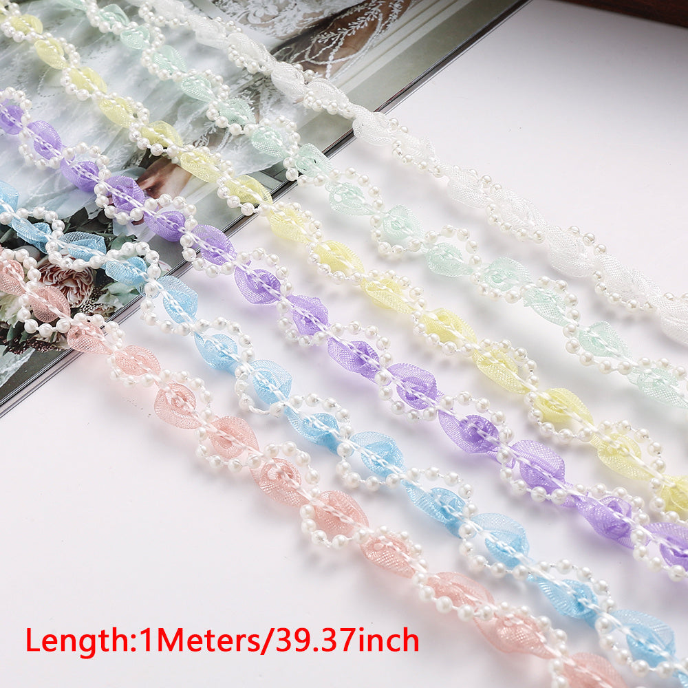 1 m Apricot Flower Pearl Embroidered Lace Trim