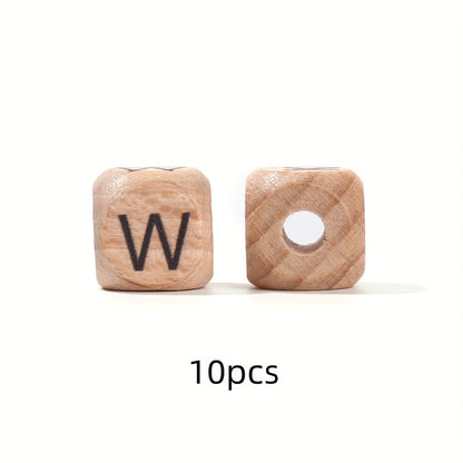 10-Piece 12 mm Square Alphabet Letter Wooden Beads