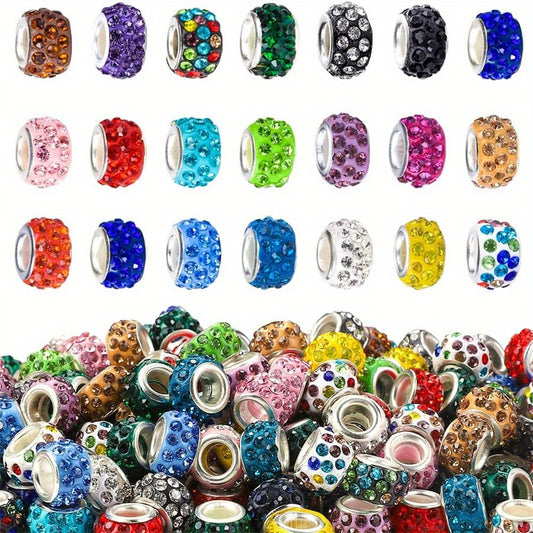 10-Piece Random Multicolor European-Style Rhinestone Large Hole Beads