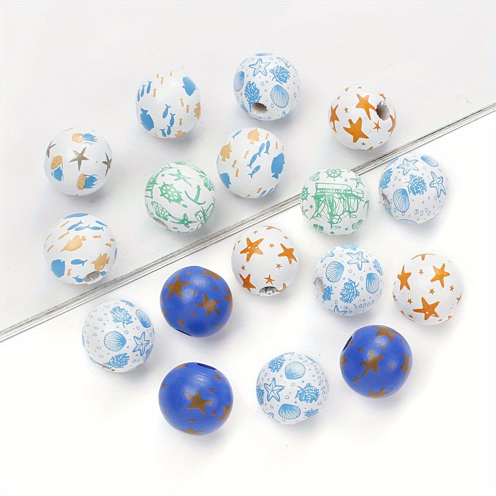 Marine-Themed Wooden Beads