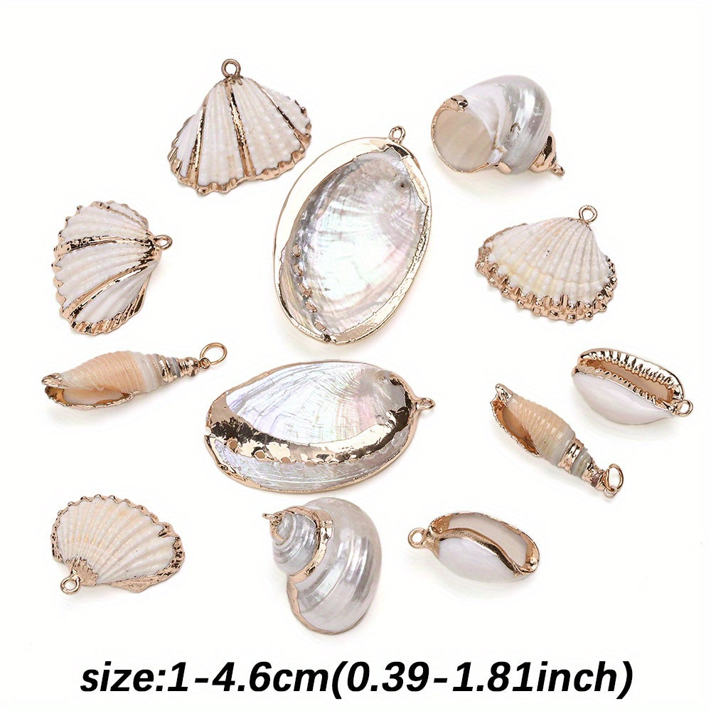 8-Piece Mixed Natural Shell Conch Charms with Gold Edges