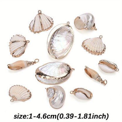 8-Piece Mixed Natural Shell Conch Charms with Gold Edges