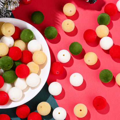 Christmas Flocked Acrylic Round Beads