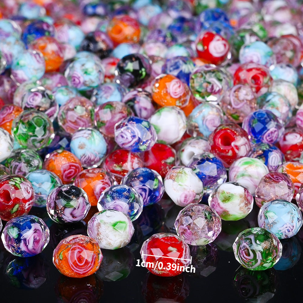 Faceted Rose Flower Glass Beads