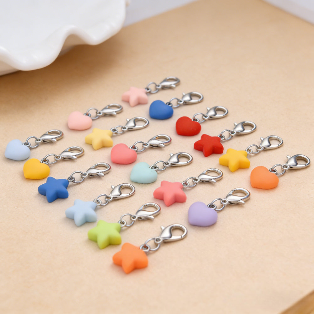 24PCS Multicolor Resin Heart & Star Mini Keychain Set