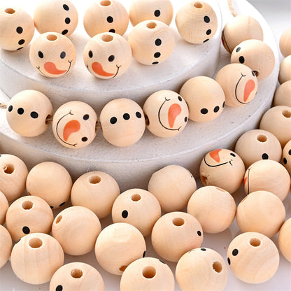 Beige Snowman Wooden Beads