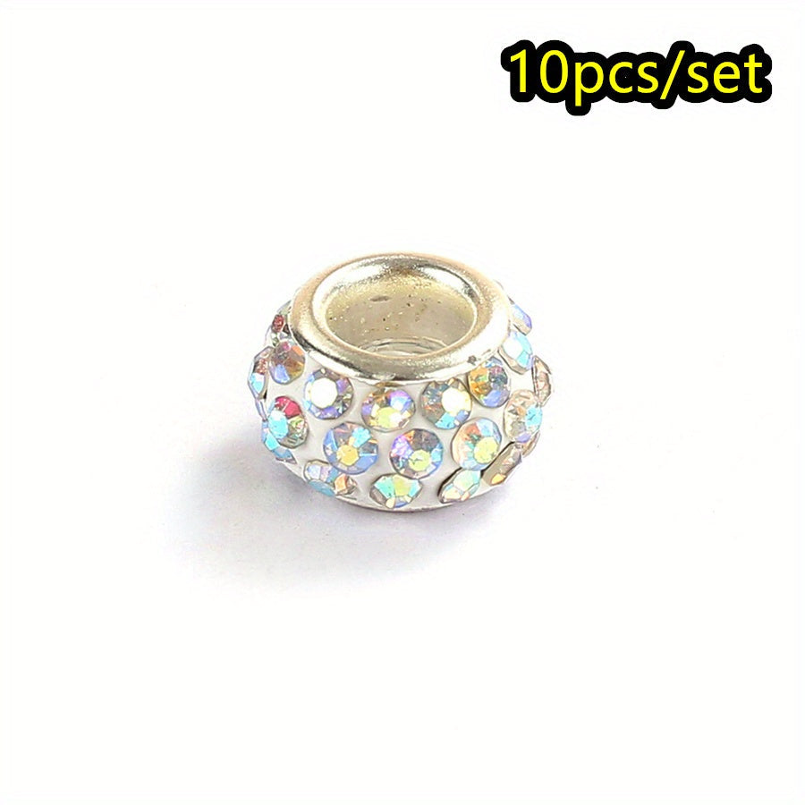 10-Piece Random Multicolor European-Style Rhinestone Large Hole Beads