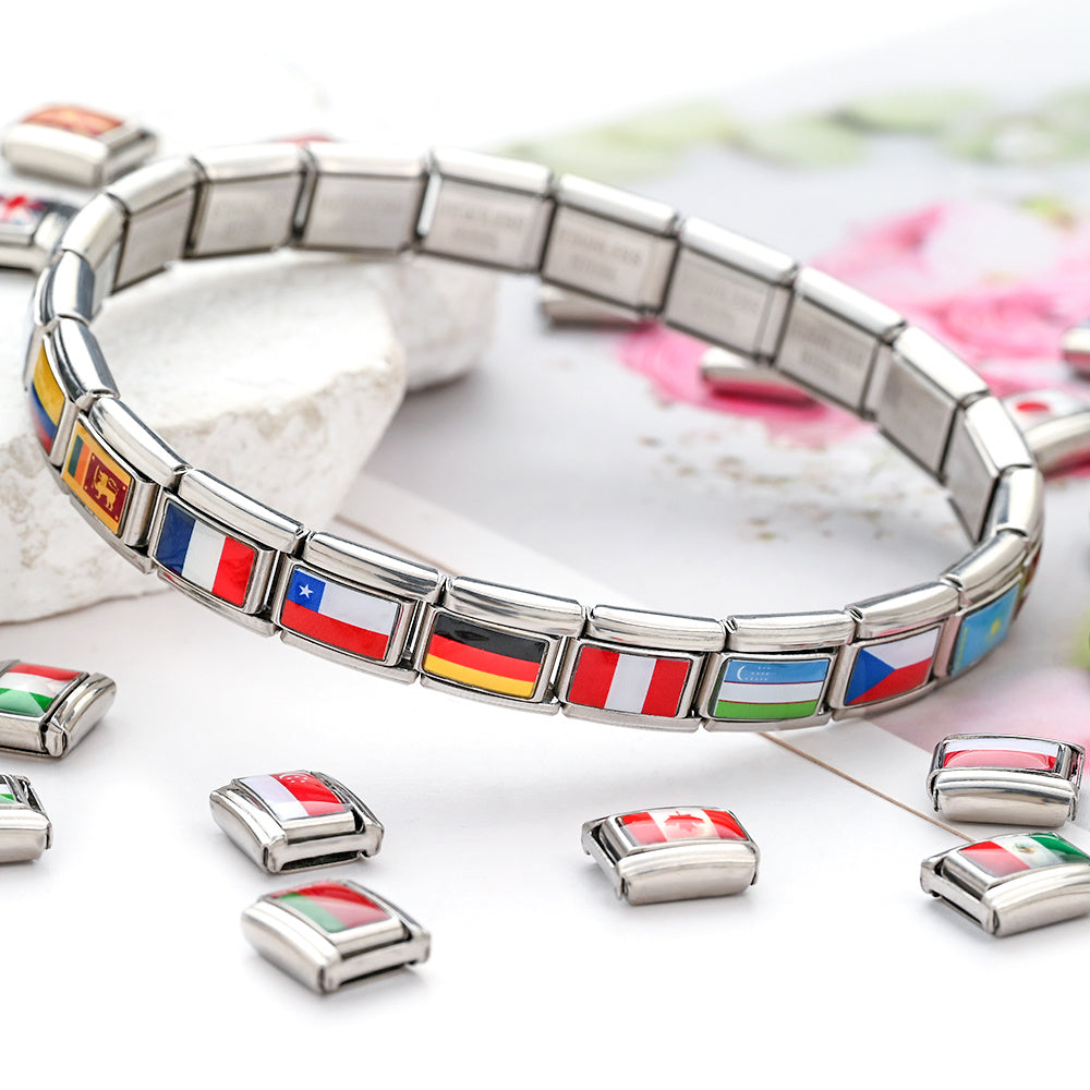 World Flag Alloy Bracelet Module