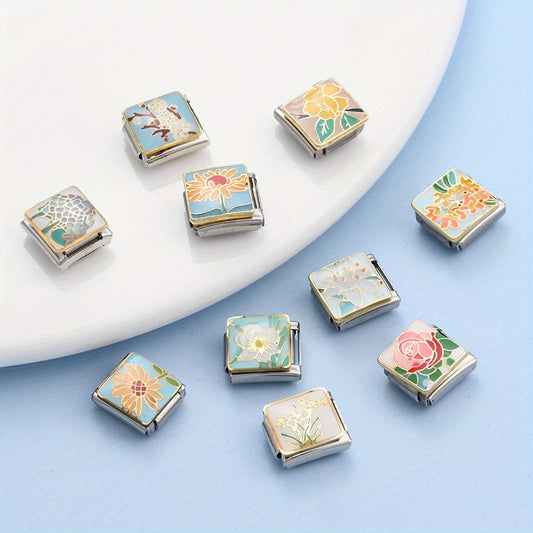 Floral Theme Stainless Steel Charm Module