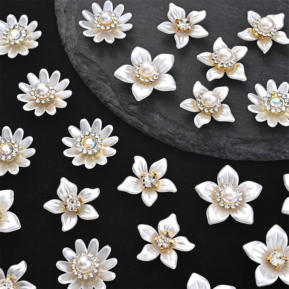 White Flower Acrylic Pearl Flatback Embellishments